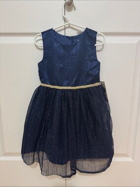 Navy Gold Sparkle Tulle Party Dress